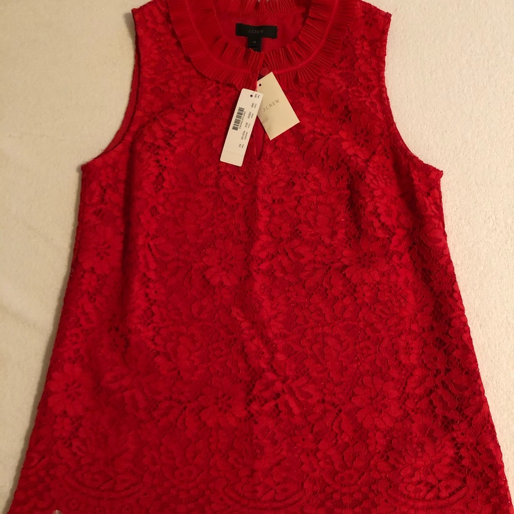 New XS J. Crew red lace overlay sleeveless tank